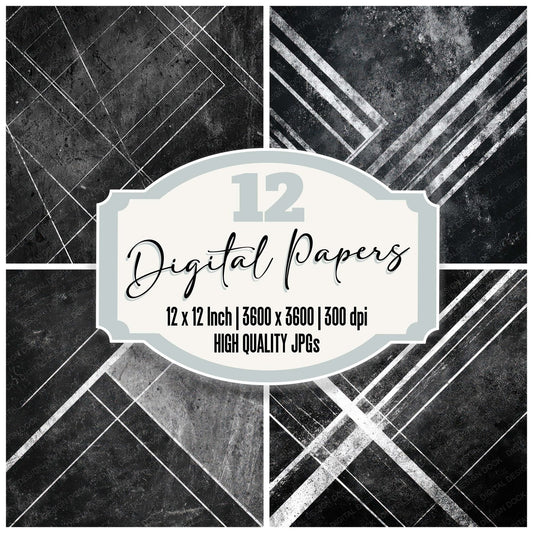 Black Geometry Grunge Digital Paper Pack (DDD008712)