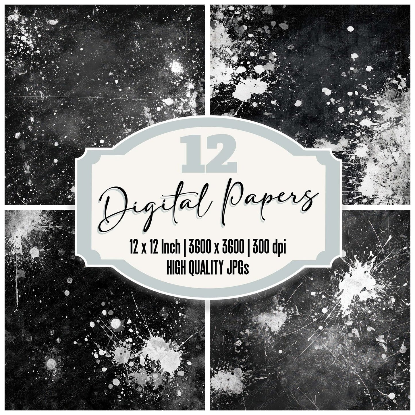 Black Splatter Grunge Digital Paper Pack (DDD008715)