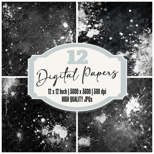 Black Splatter Grunge Digital Paper Pack (DDD008715)