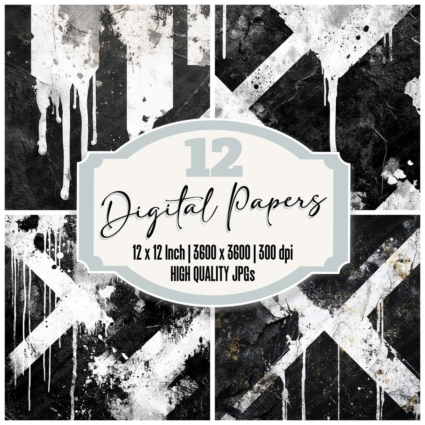 Black Stencil Grunge Digital Paper Pack (DDD008716)
