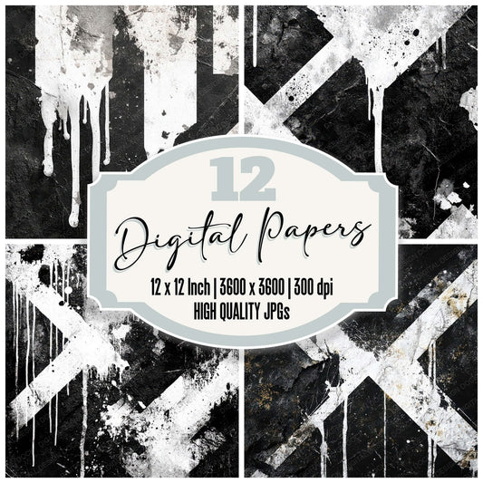 Black Stencil Grunge Digital Paper Pack (DDD008716)
