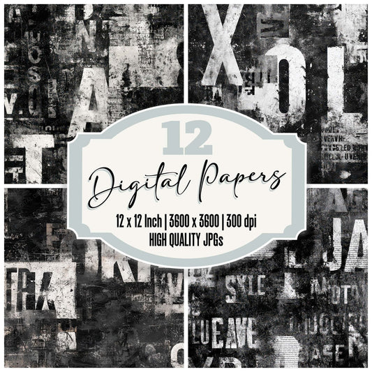 Black Stencil Text Digital Paper Pack (DDD008717)