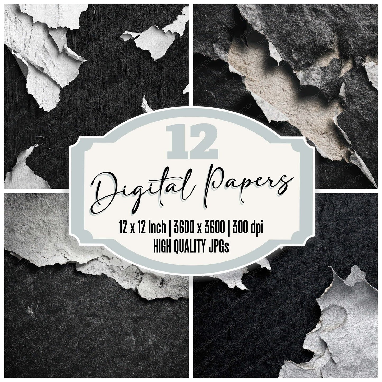 Black Torn Paper Digital Paper Pack (DDD008718)