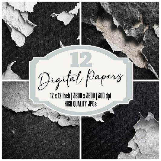 Black Torn Paper Digital Paper Pack (DDD008718)