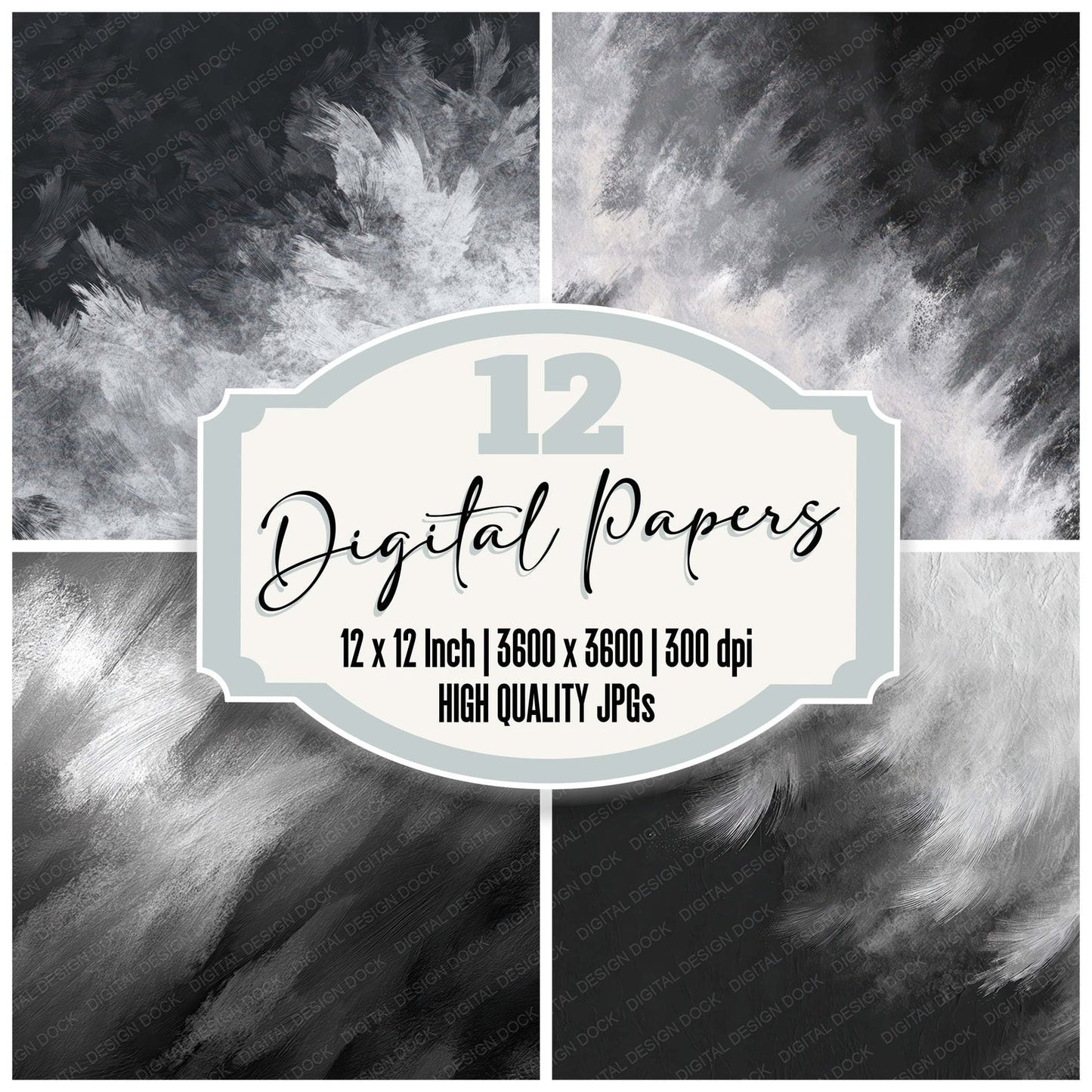 Black Watercolor Grunge Digital Paper Pack (DDD008719)