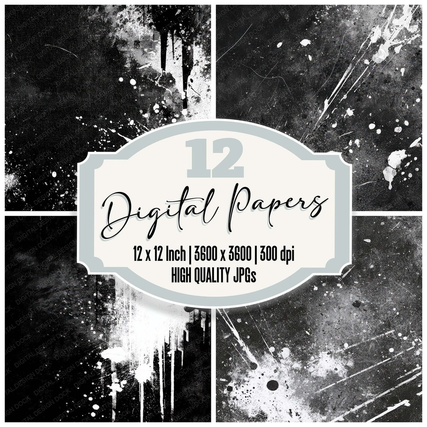 Black White Grunge Digital Paper Pack (DDD008720)