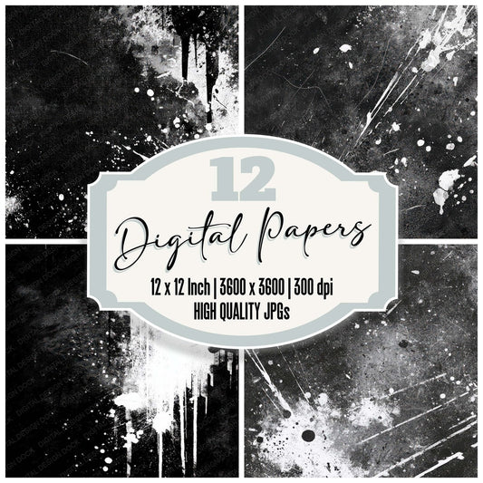 Black White Grunge Digital Paper Pack (DDD008720)