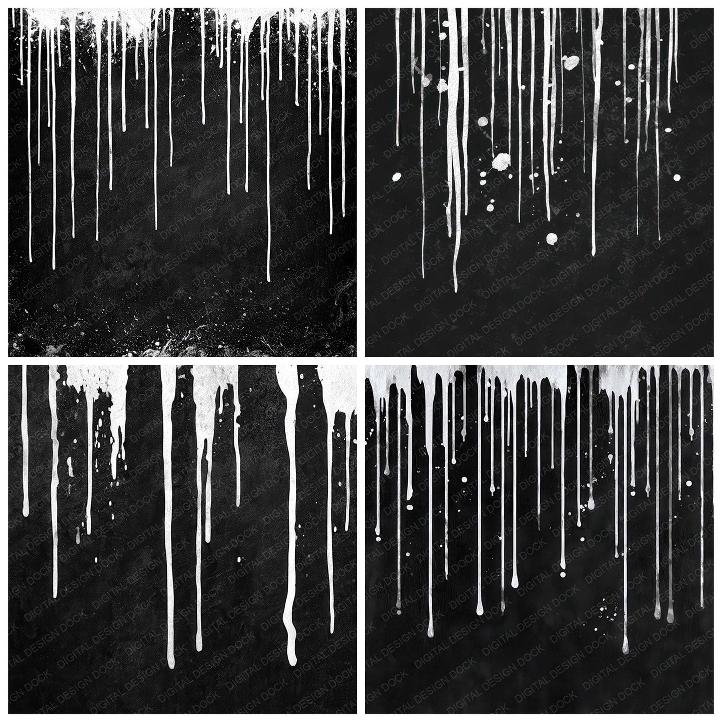 Black White Ink Drips Digital Paper Pack (DDD008721)