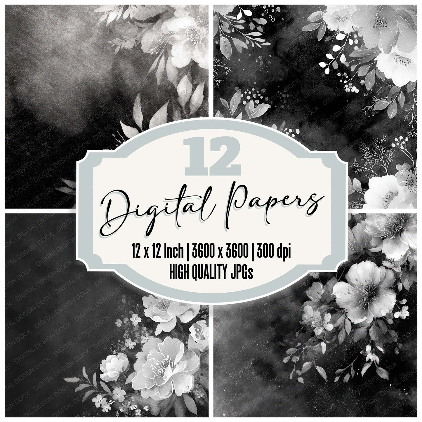 Black White Ink Wash Digital Paper Pack (DDD008722)