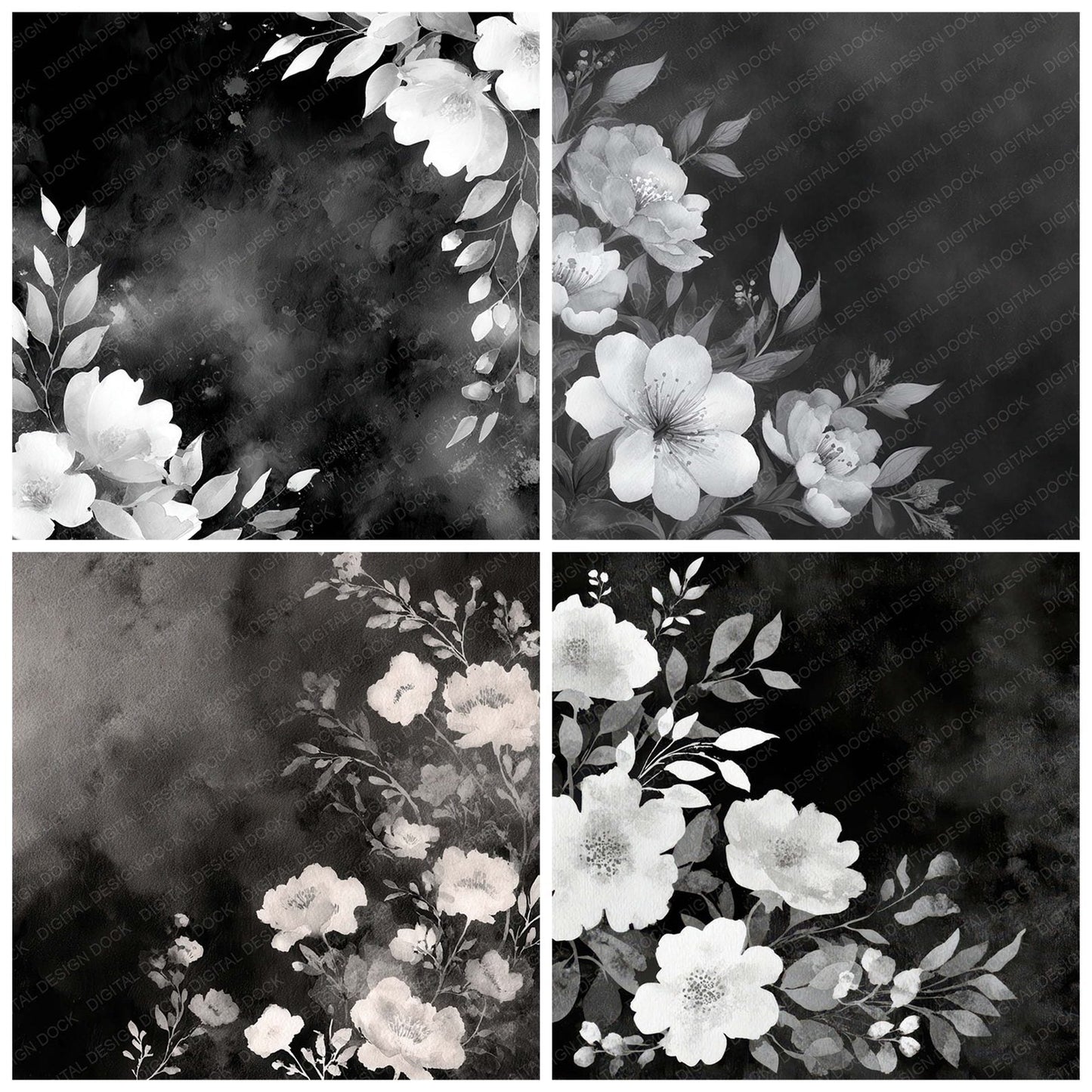 Black White Ink Wash Digital Paper Pack (DDD008722)