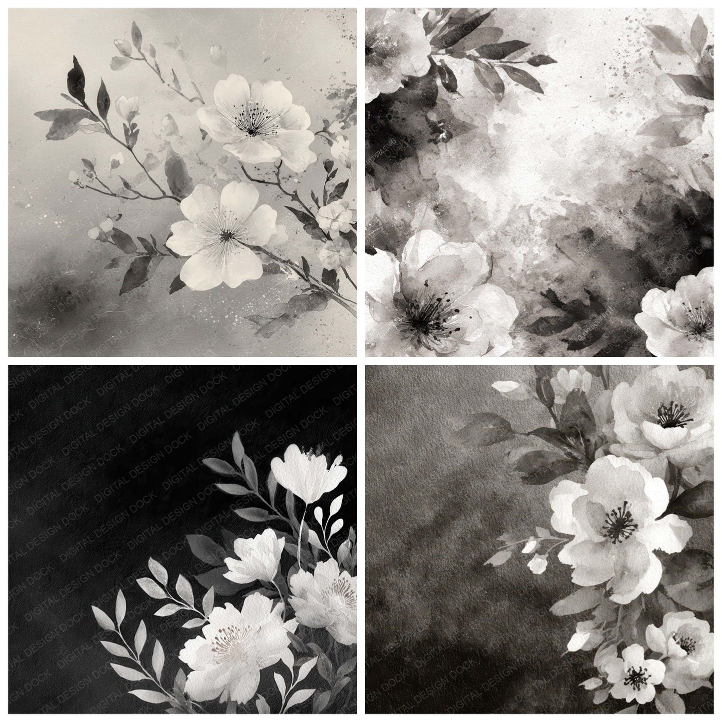 Black White Ink Wash Digital Paper Pack (DDD008722)
