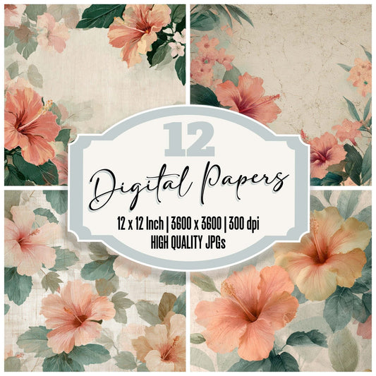Vintage Hibiscus Overlay Digital Paper Pack (DDD008724)