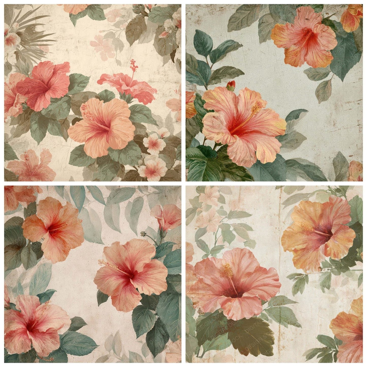 Vintage Hibiscus Overlay Digital Paper Pack (DDD008724)