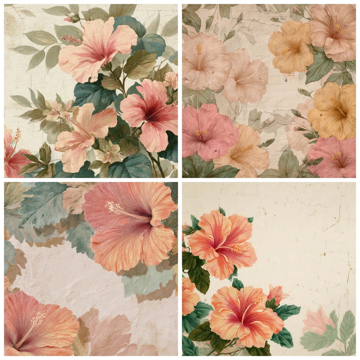 Vintage Hibiscus Overlay Digital Paper Pack (DDD008724)