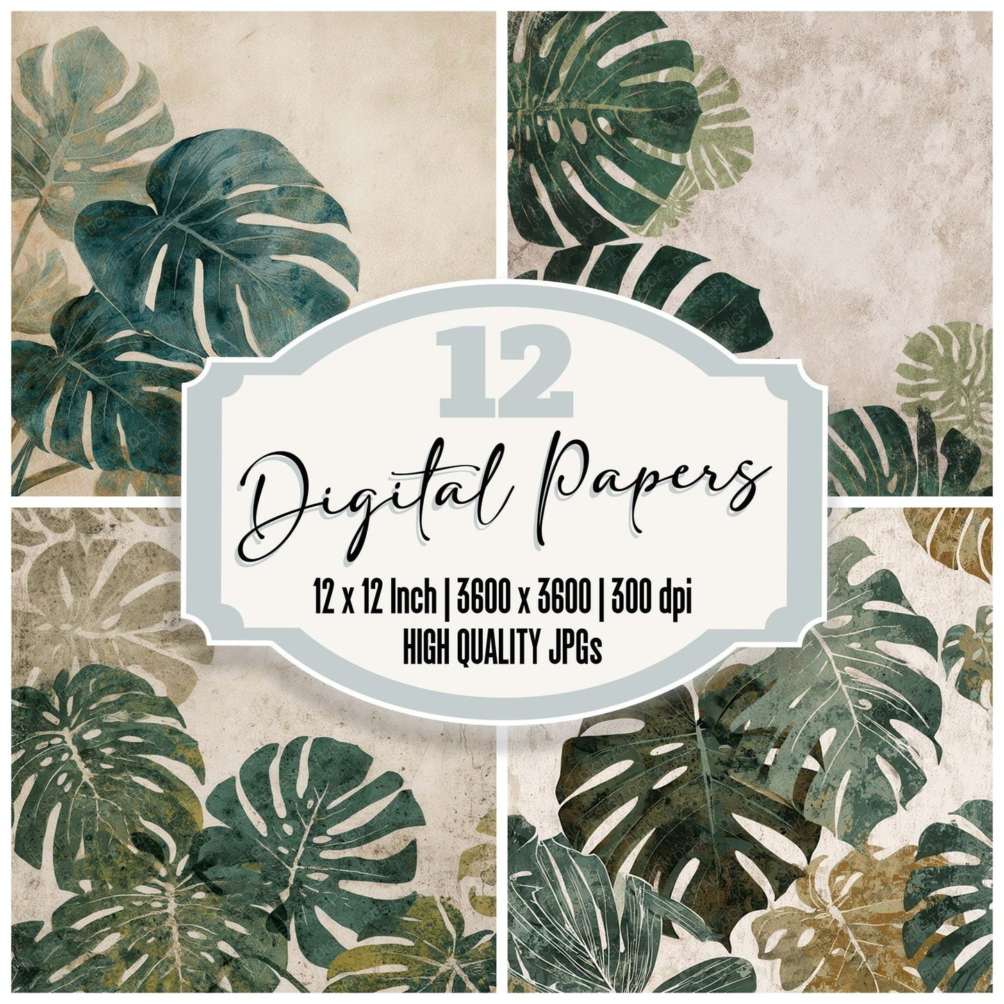 Vintage Monstera Overlay Digital Paper Pack (DDD008725)