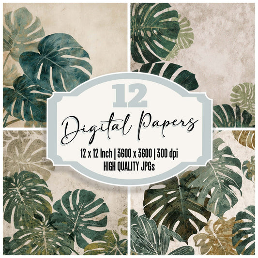 Vintage Monstera Overlay Digital Paper Pack (DDD008725)
