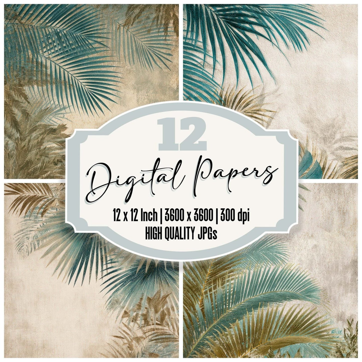 Vintage Palm Fronds Digital Paper Pack (DDD008726)