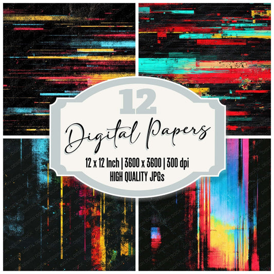 Colour Glitch Grunge Digital Paper Pack (DDD008733)