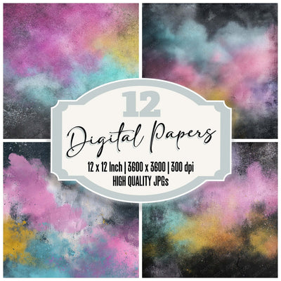 Colour Spray Mist digital paper pack cover showing four of the 12 papers