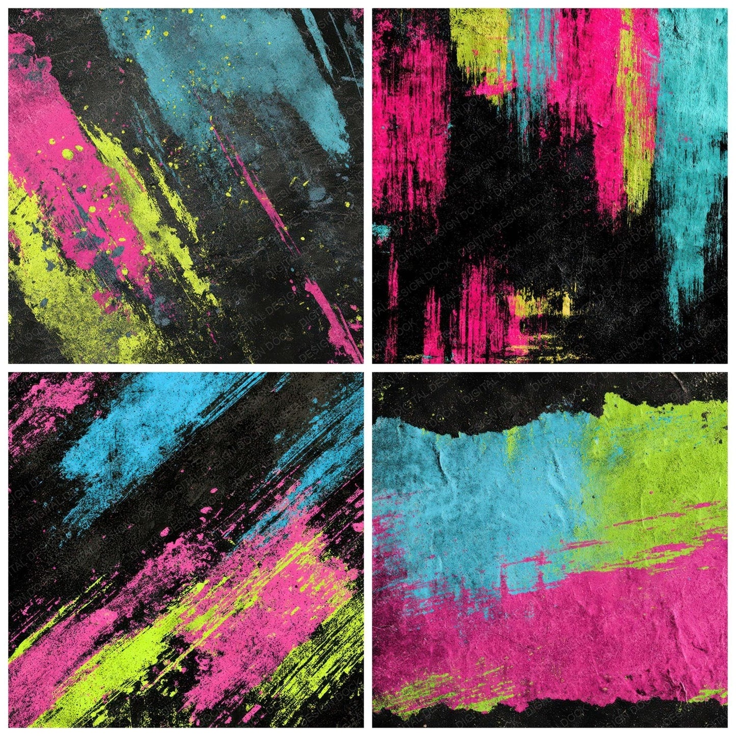 Neon Colour Smears Digital Paper Pack (DDD008747)