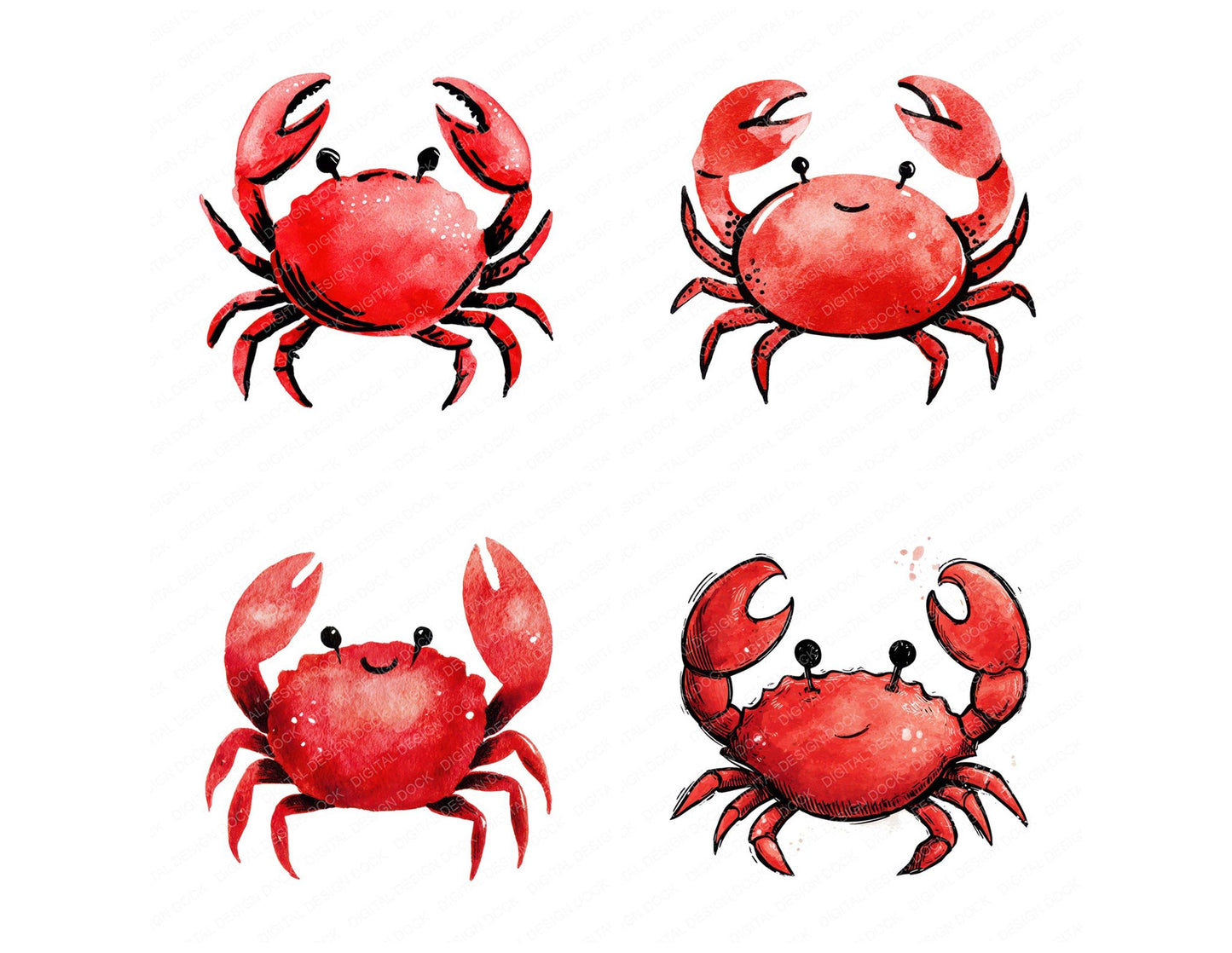 Simple Minimal Crab Illustration Clipart Set (DDD008750)