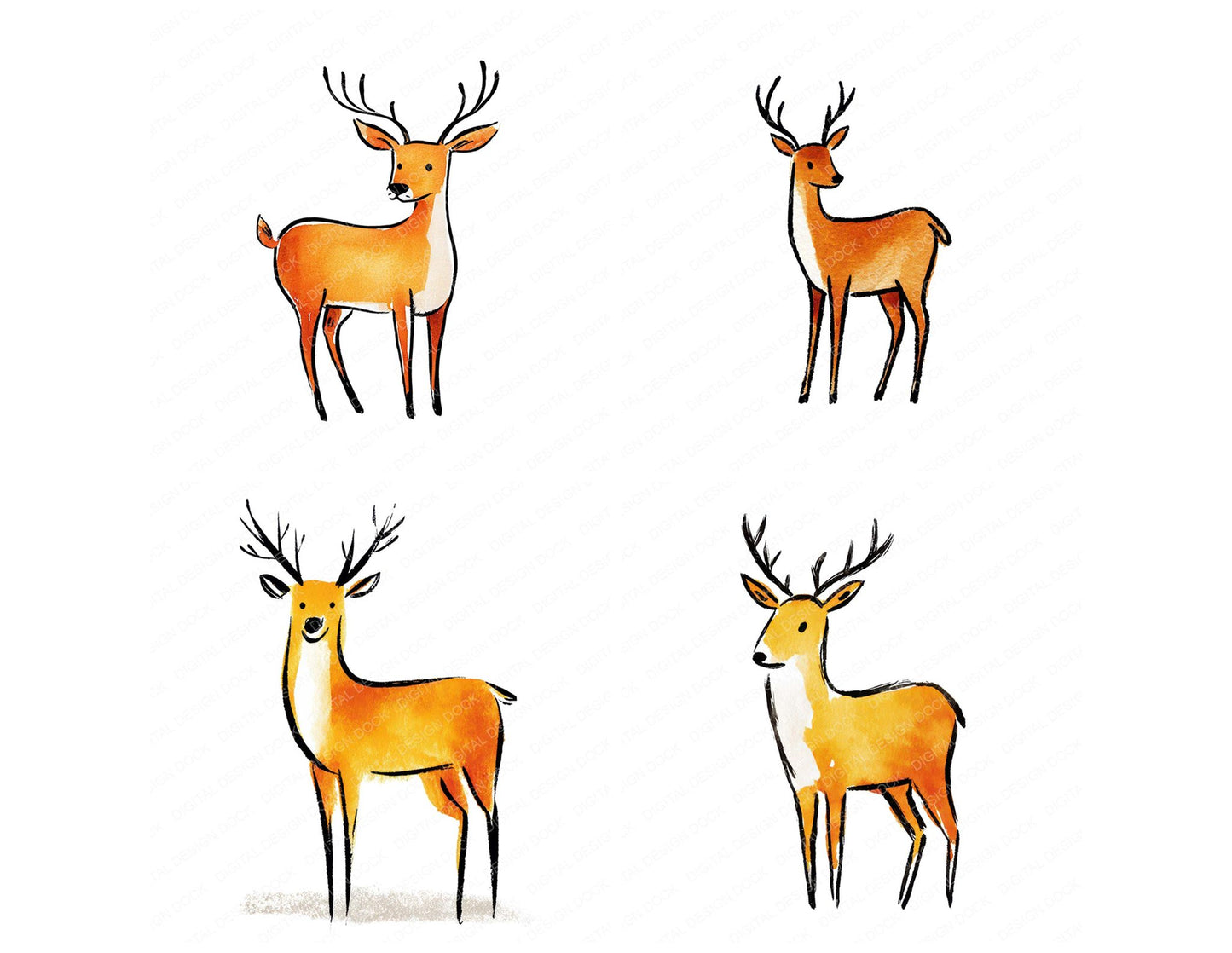 Simple Minimal Deer Illustration Clipart Set (DDD008751)