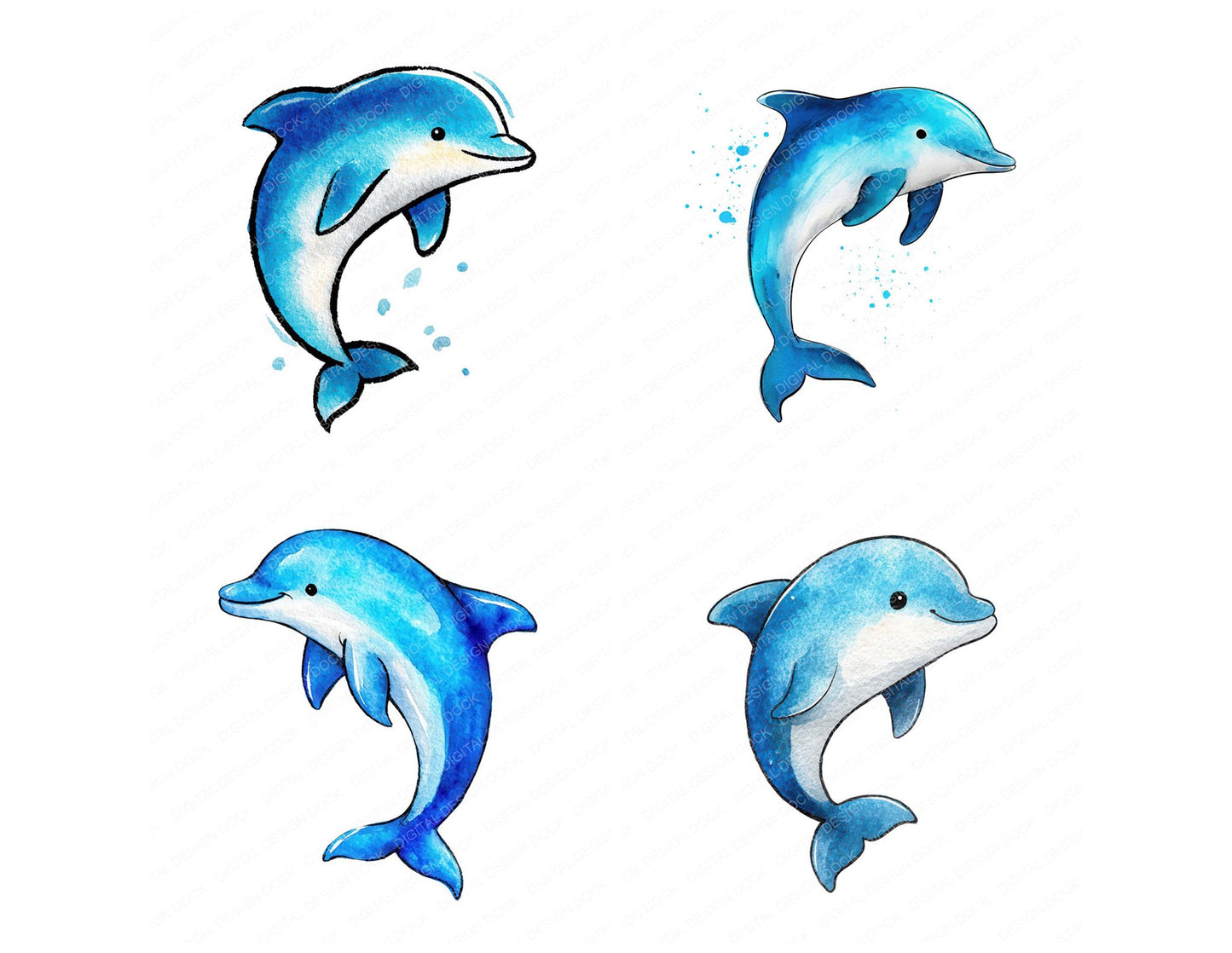Simple Minimal Dolphin Illustration Clipart Set (DDD008753)