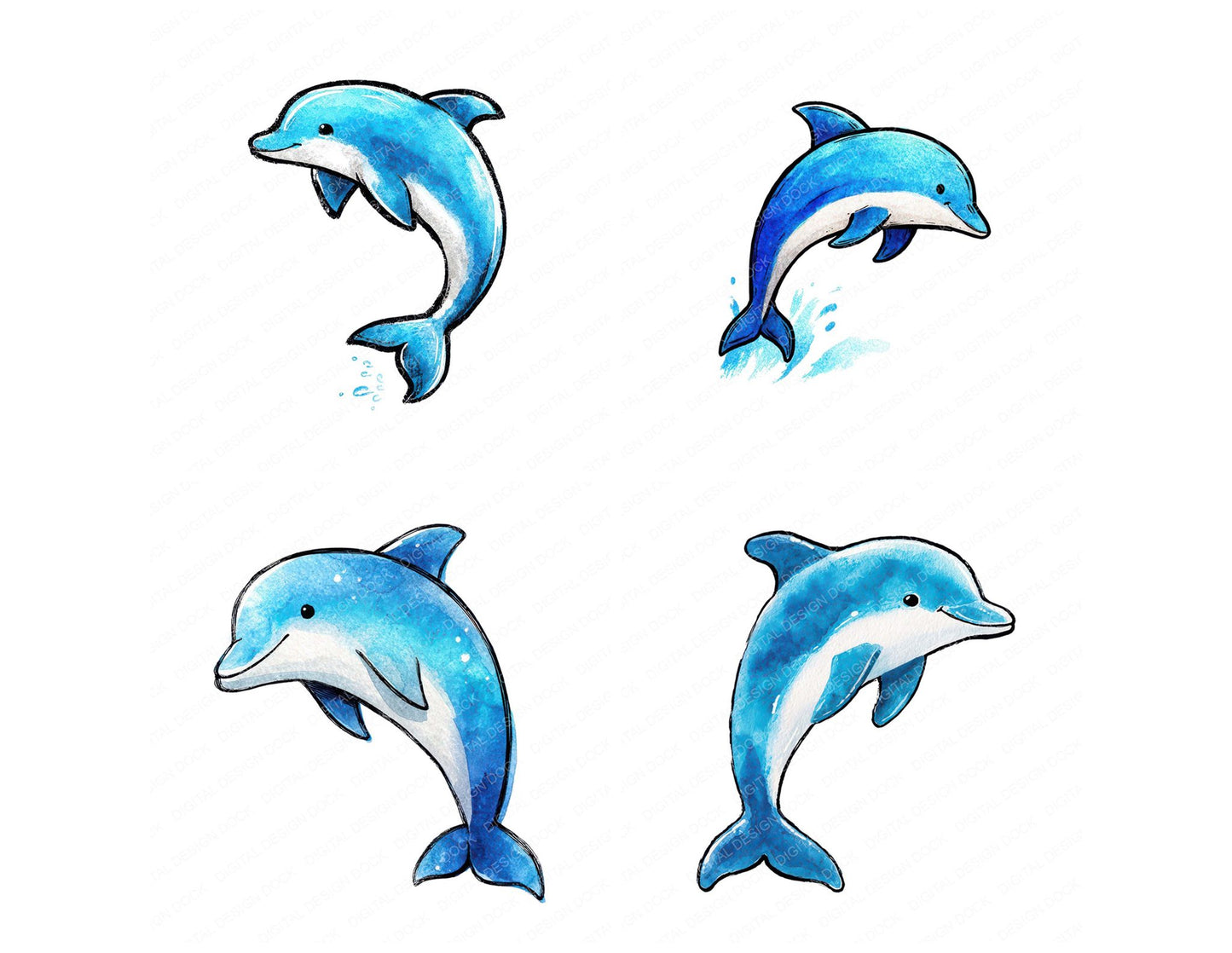 Simple Minimal Dolphin Illustration Clipart Set (DDD008753)