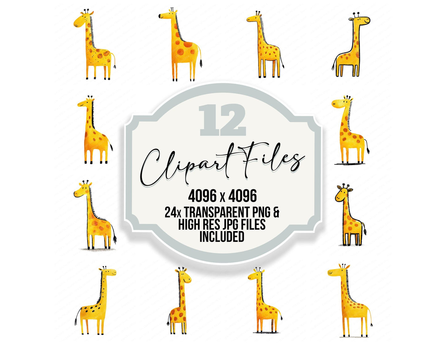 Simple Minimal Giraffe Illustration Clipart Set (DDD008755)