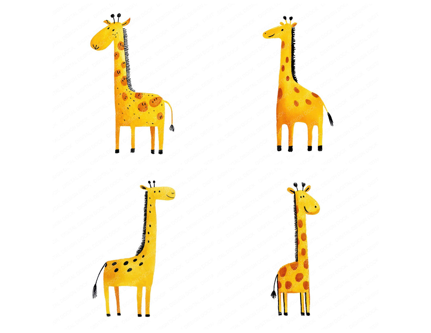 Simple Minimal Giraffe Illustration Clipart Set (DDD008755)