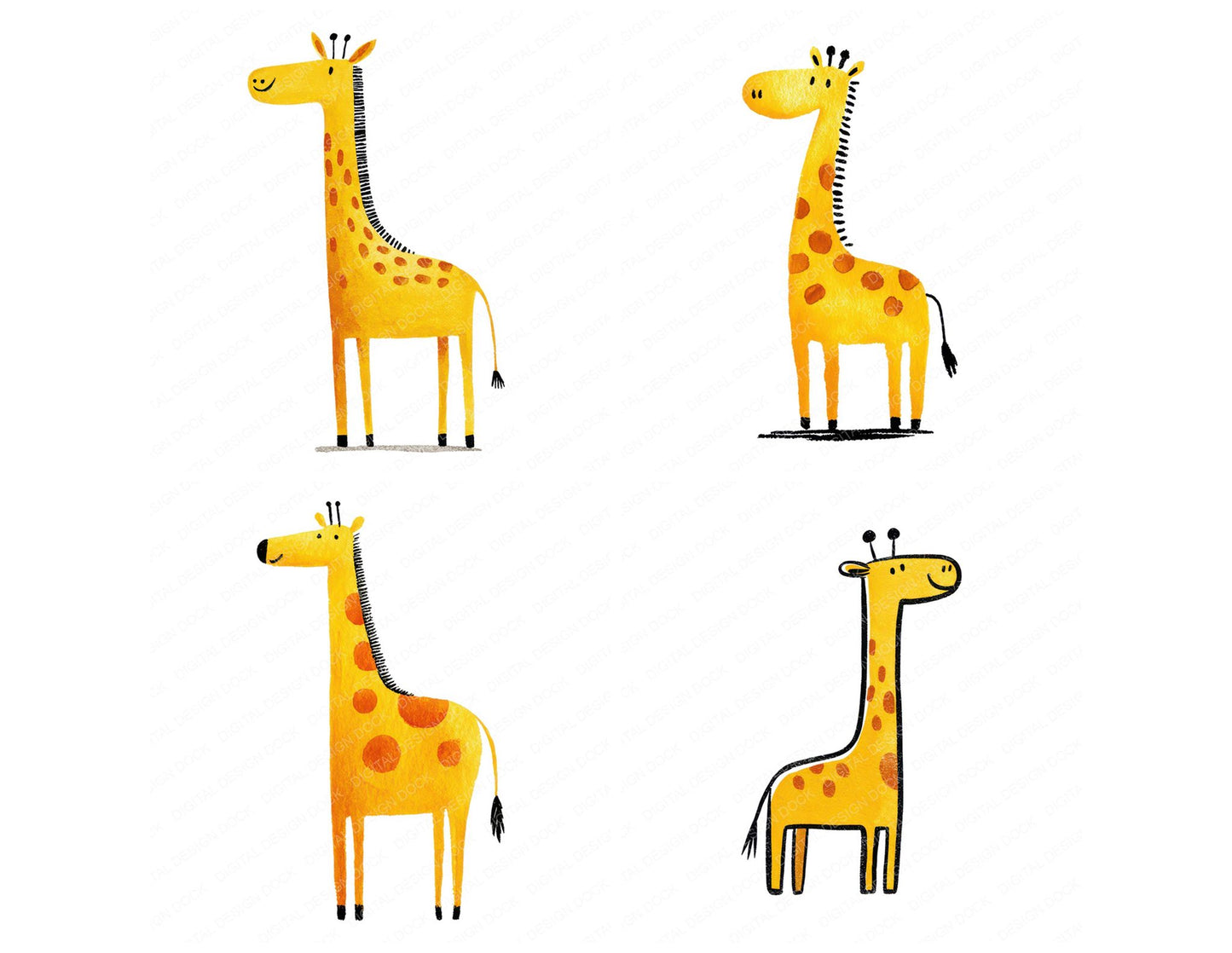 Simple Minimal Giraffe Illustration Clipart Set (DDD008755)