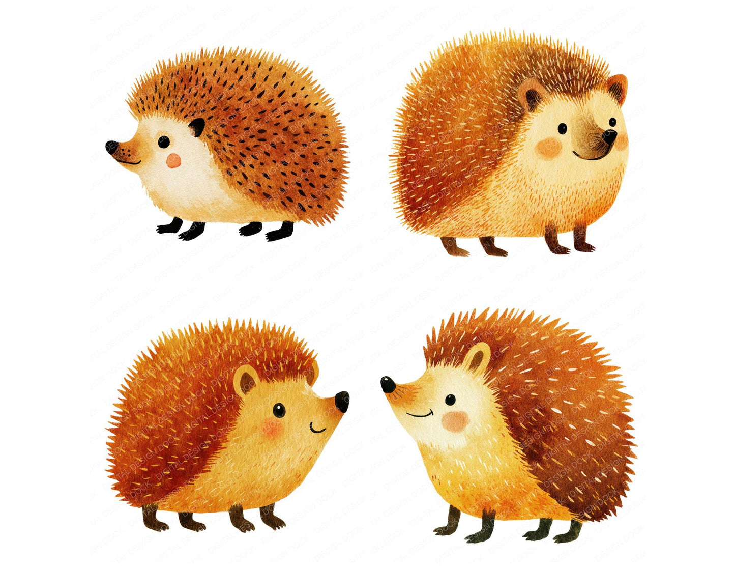 Simple Minimal Hedgehog Illustration Clipart Set (DDD008756)