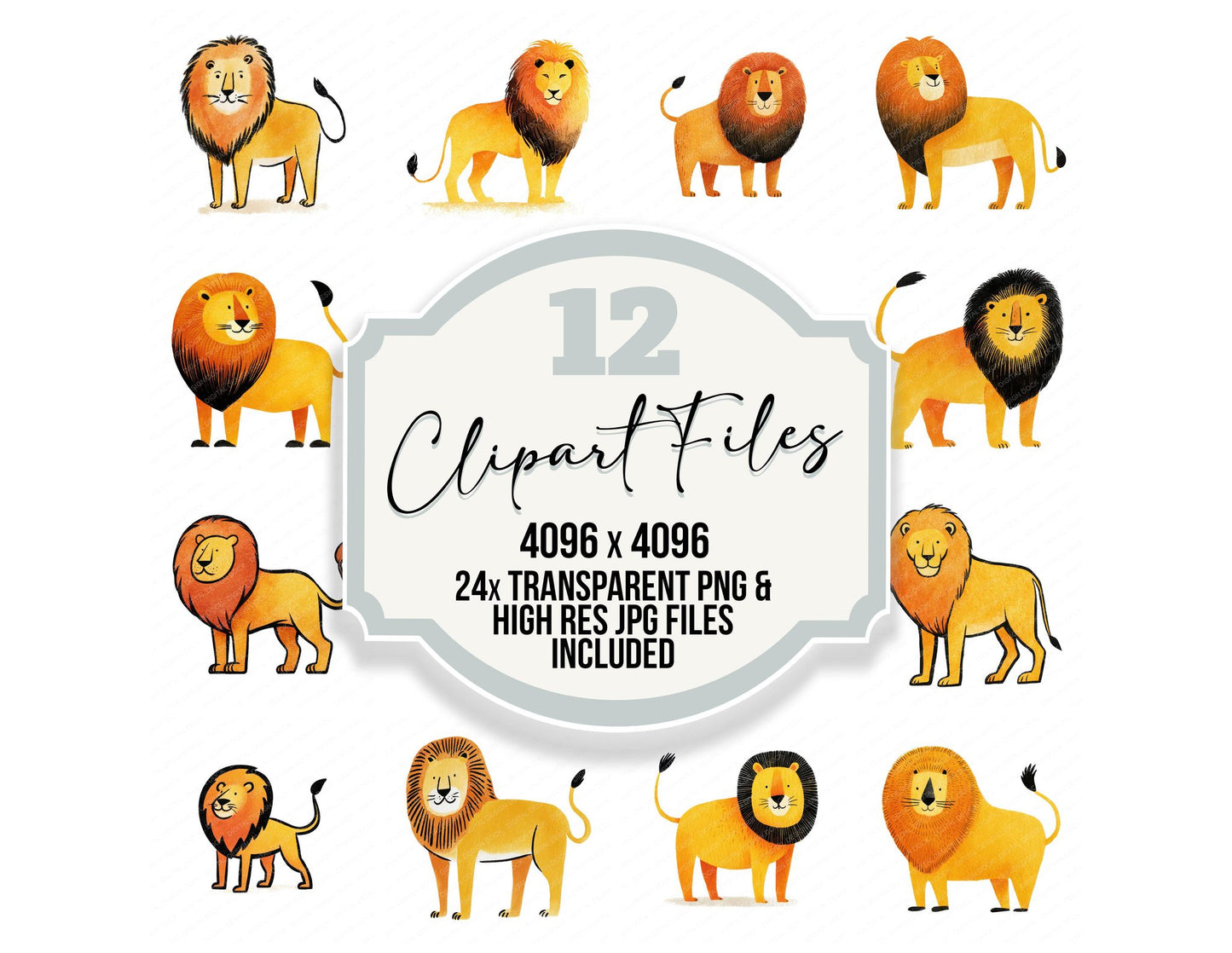 Simple Minimal Lion Illustration Clipart Set (DDD008759)