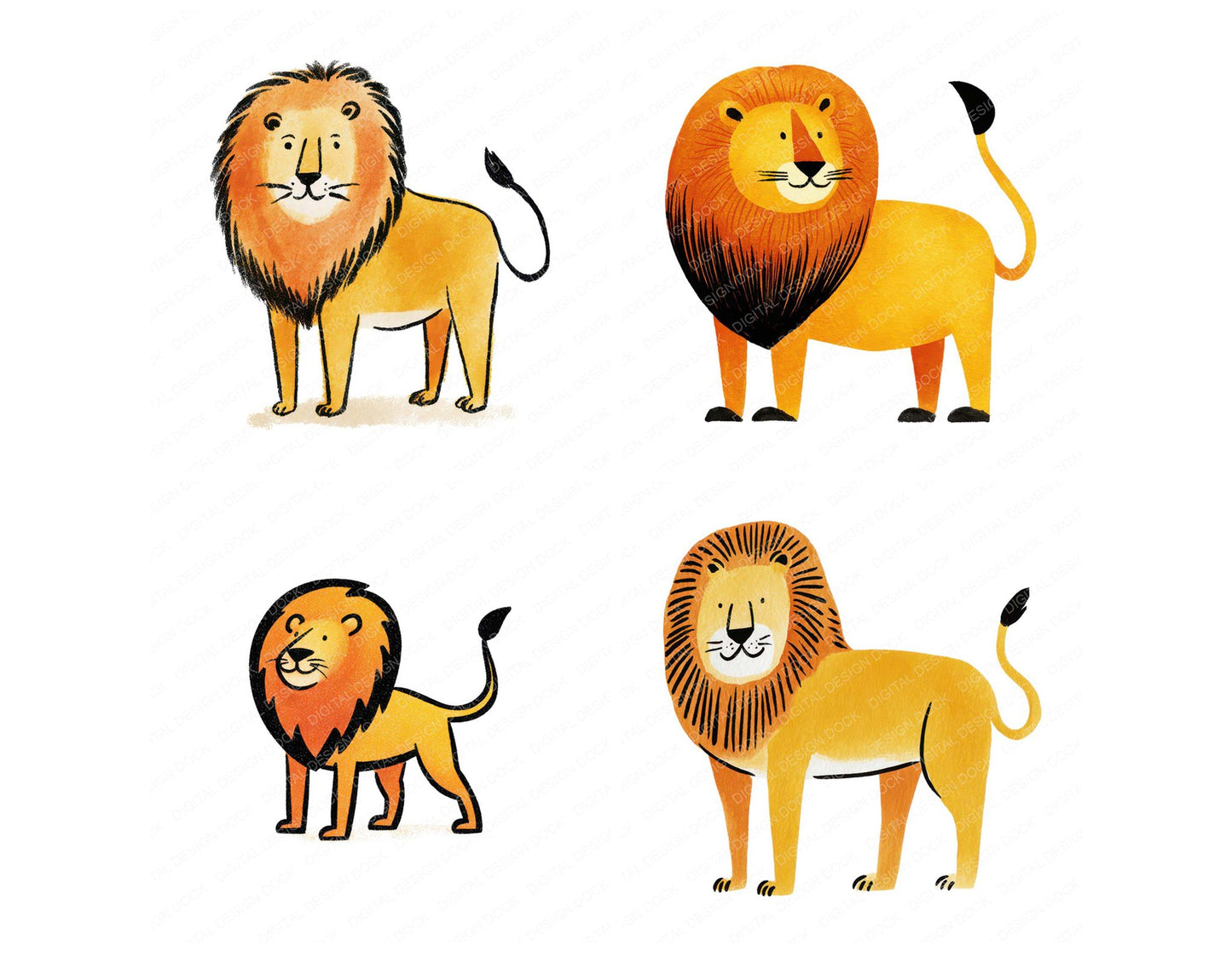 Simple Minimal Lion Illustration Clipart Set (DDD008759)
