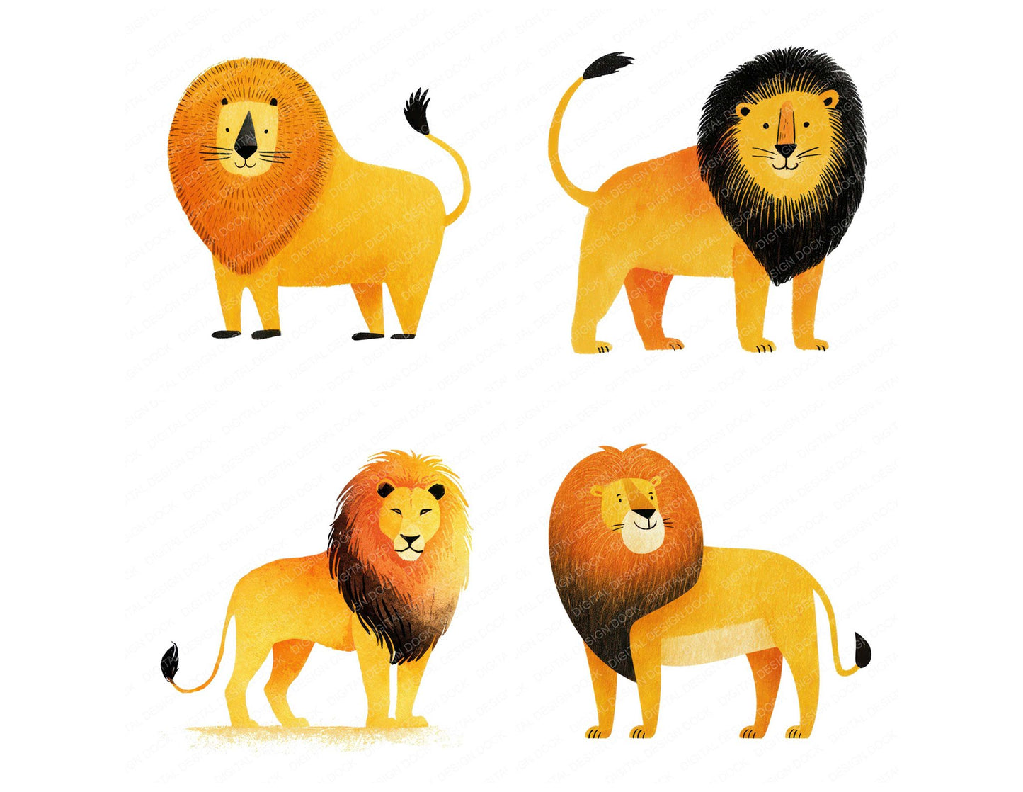 Simple Minimal Lion Illustration Clipart Set (DDD008759)