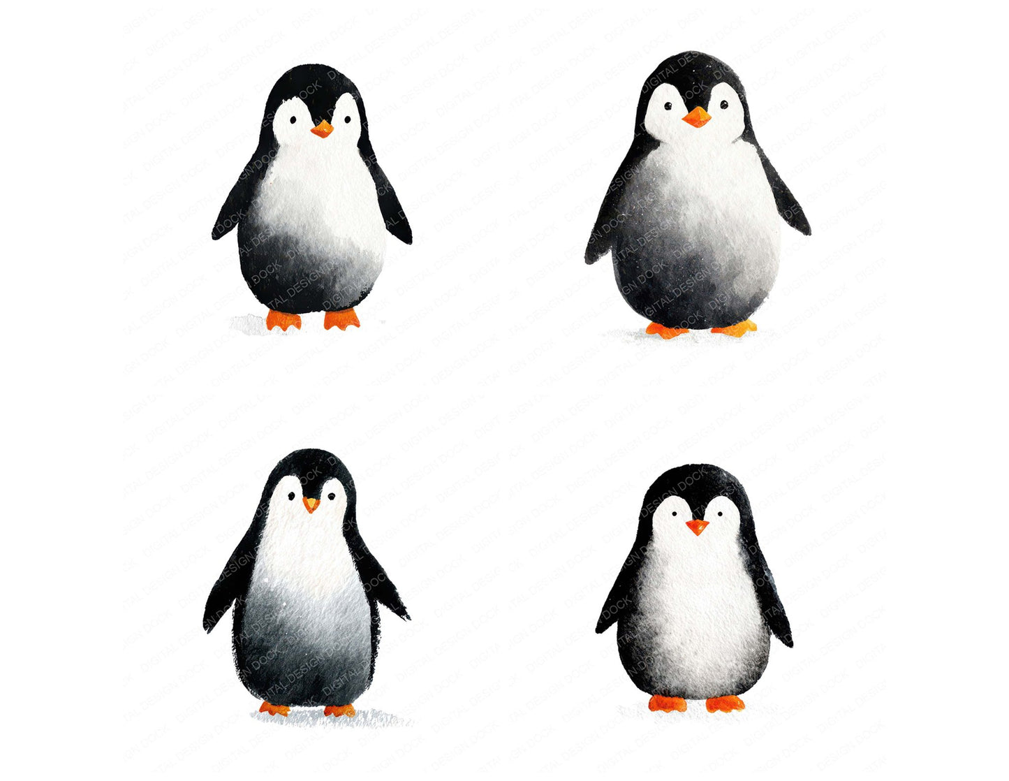 Simple Minimal Penguin Illustration Clipart Set (DDD008761)
