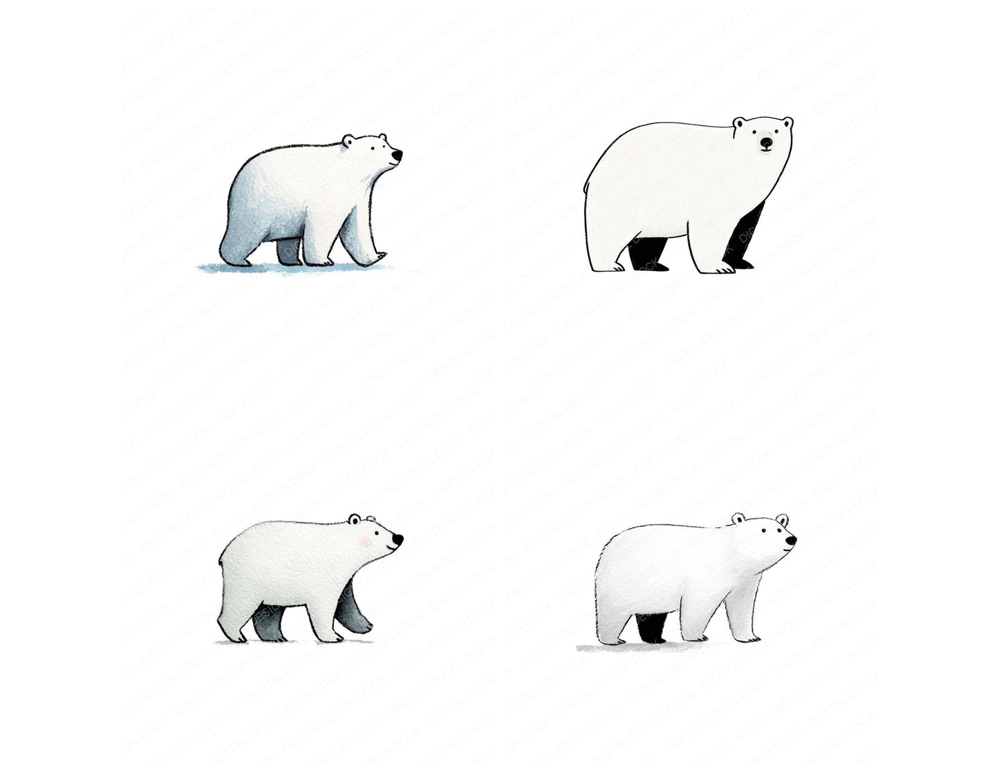 Simple Minimal Polar Bear Illustration Clipart Set (DDD008762)