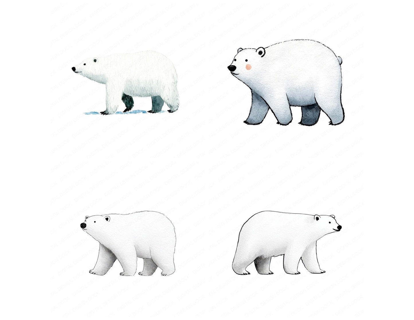 Simple Minimal Polar Bear Illustration Clipart Set (DDD008762)