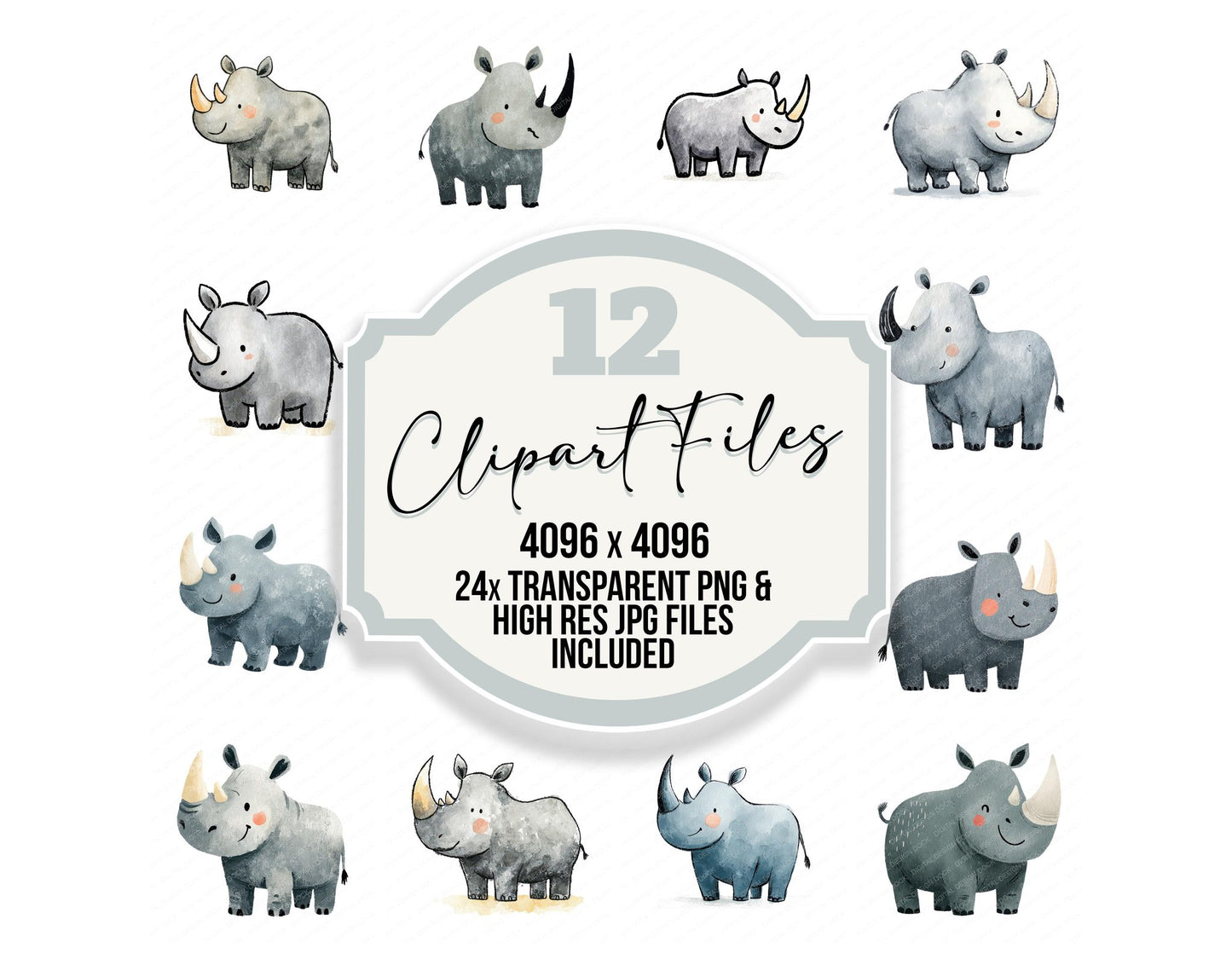 Simple Minimal Rhino Illustration Clipart Set (DDD008763)
