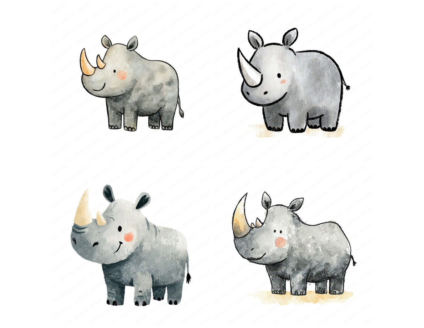 Simple Minimal Rhino Illustration Clipart Set (DDD008763)