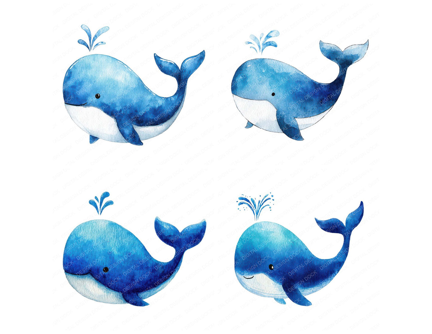 Simple Minimal Whale Illustration Clipart Set (DDD008766)