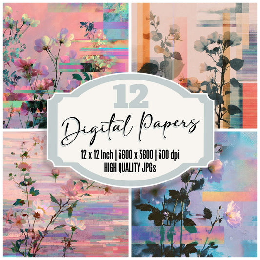 Glitch Botanical Texture Digital Paper Pack (DDD008777)