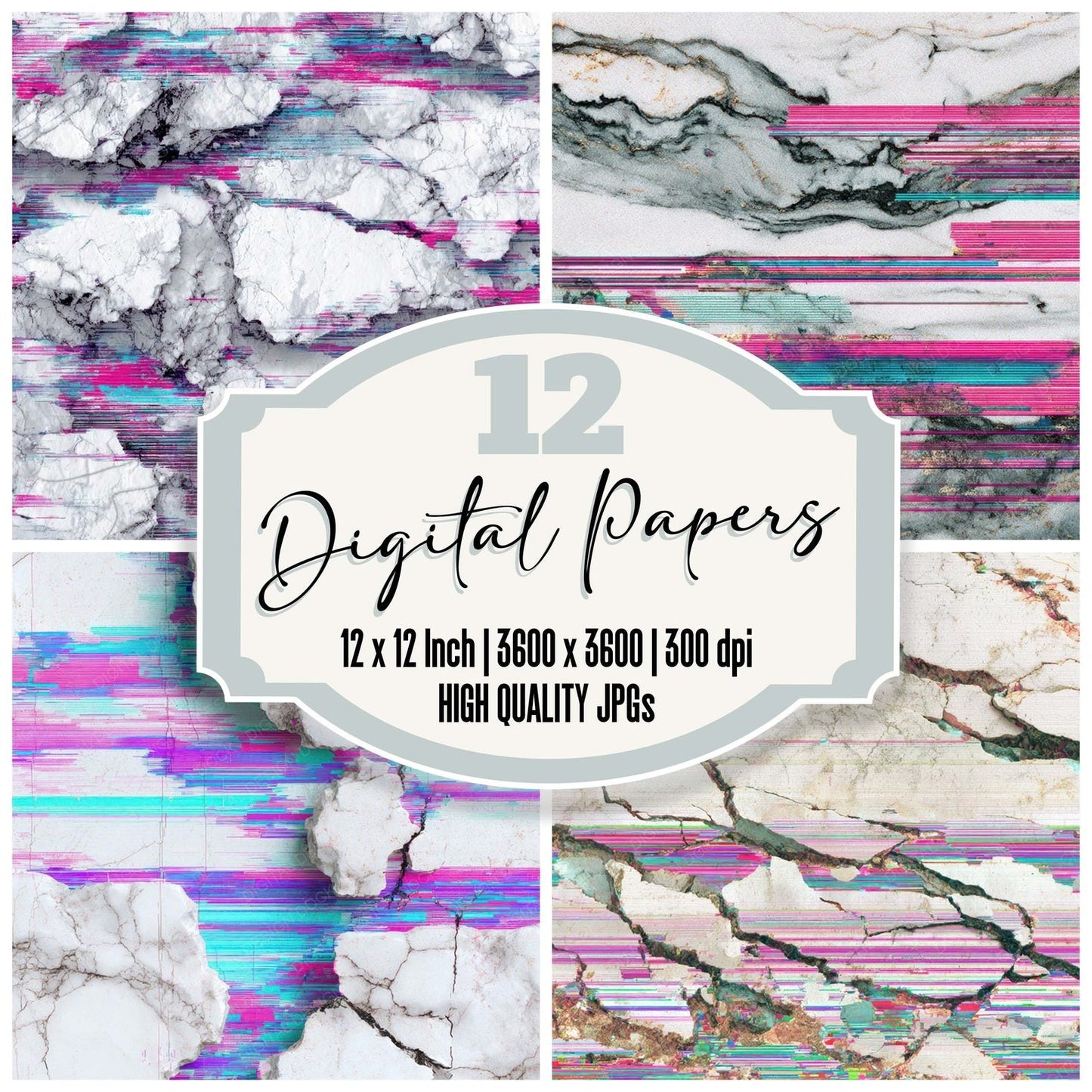 Glitch Marble Texture Digital Paper Pack (DDD008778)