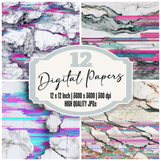 Glitch Marble Texture Digital Paper Pack (DDD008778)