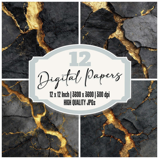 Gold Vein Stone Digital Paper Pack (DDD008779)