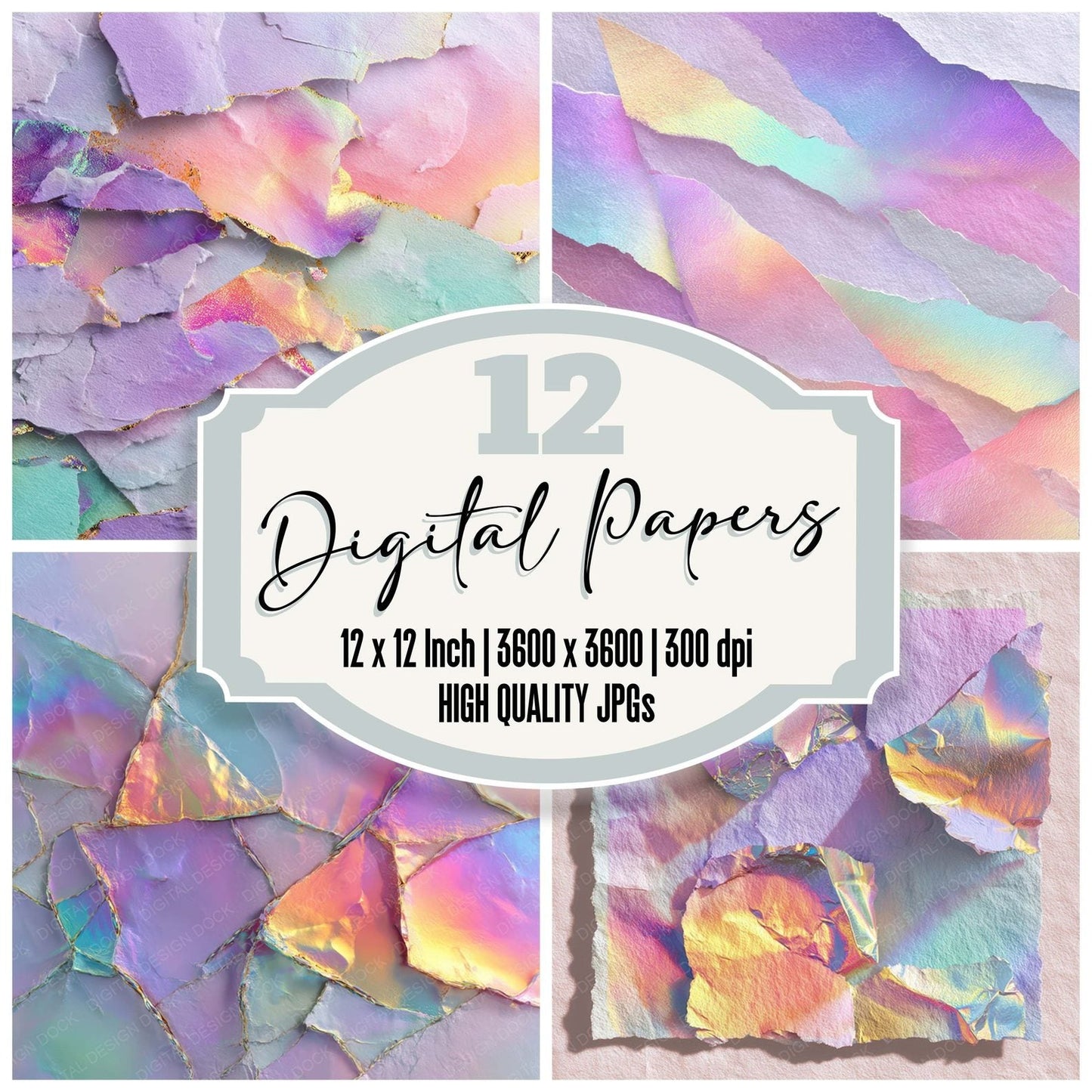 Holographic Watercolor Digital Paper Pack (DDD008780)