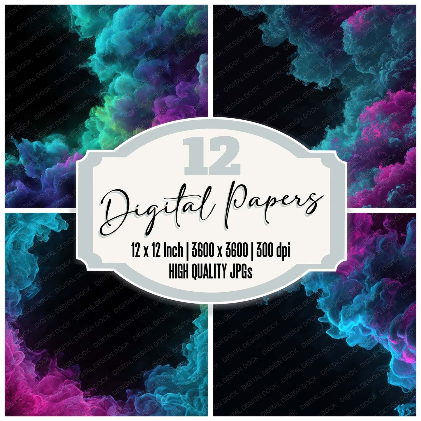 Neon Ink Plumes Digital Paper Pack (DDD008782)