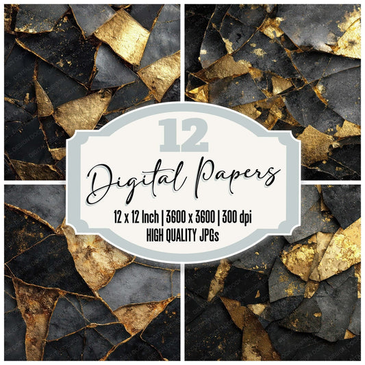 Glass Gold Fragments Digital Paper Pack (DDD008793)