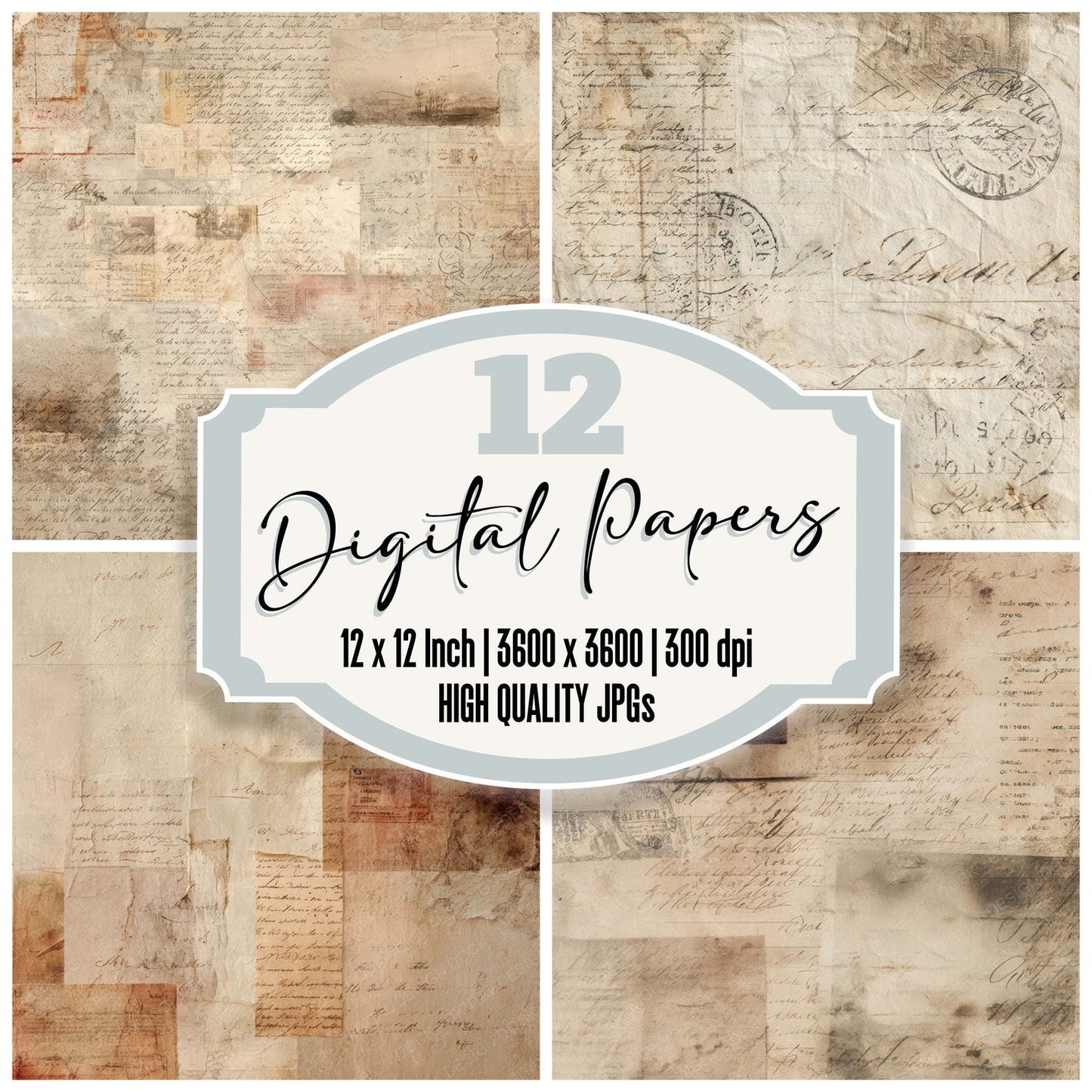 Antique Letter Collage Digital Paper Pack (DDD008808)