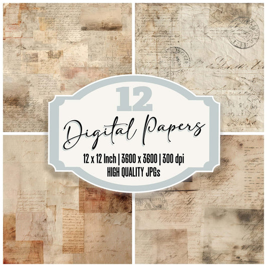 Antique Letter Collage Digital Paper Pack (DDD008808)